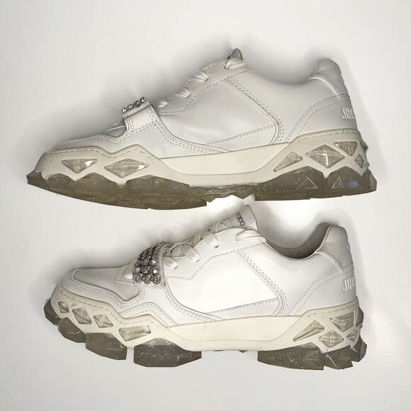 Jimmy Choo Diamond X Strap/F White Leather Low Top Crystal Sneakers EU 40 US 10 - Picture 6 of 9
